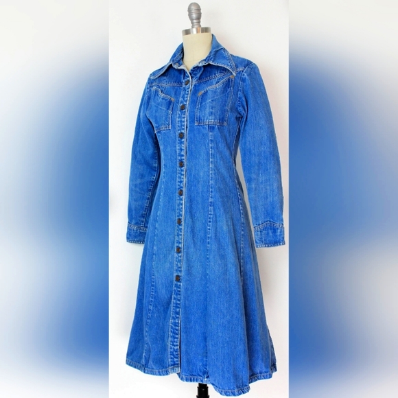 Vintage 1970s Western Denim Dress - Picture 1 of 3